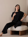 ULTRA LUXE™ More Sunsets Piping Wide Leg Pyjama Set - Black
