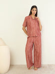 Rustic Texture Button Down Pyjama Set - Rust