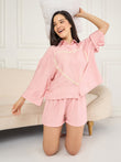 Daisy Heart Button Down Shorts Set - Powder Pink