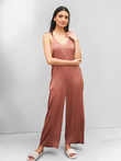 Silky V Neck Cami Palazzo Set - Brandy Brown