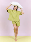 Snoopy Peanuts Sleep Society Shorts Set - Citron Green