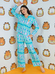 Garfield Tie-Dye Wide Leg Button Down Pyjama Set - Aqua