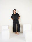 Aurora Flow Cropped Wide Leg Pyjama Set - Black