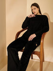 Plush Oversized Wide Leg Pyjama Set - Black