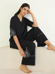 Embroidered Piping Palazzo Set - Black