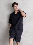 Geometric Dash Button Down Bermuda Set - Black