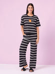 CottonEase™ Wavy Stripe Puppy Wide Leg Pyjama Set - Black