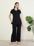 UltraLuxe™ Lace Trim Henley Pyjama Set - Black