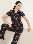 CottonEase™ Midnight Bloom Lace Trim Pyjama Set - Black
