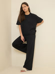 LuxSoft™ Simply Lazy Wide Leg Pyjama Set - Black
