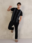 UltraLuxe™ Vertical Stripe Pyjama Set - Black