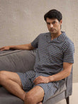 Interlocking Geometric Button Down Shorts Set - Black