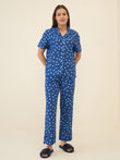 Polka Dot Piping Pyjama Set - Blue
