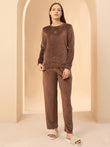 Velour Embroidered Tracksuit - Choco Fudge