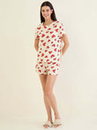 Playful Hearts Shorts Set - Cream