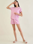 Dotted Abstract Round Neck Shorts Set - Dusty Rose