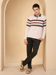 Multi Stripe Polo Collar Pyjama Set - Ecru Mel