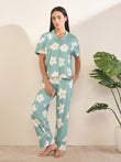SoftCloud™ Daisy Bloom Button Down Pyjama Set - Green