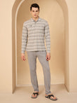Core Striped Polo Pyjama Set - Grey Mel