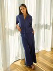 Linen Edit Button Down Palazzo Pyjama Set - Indigo