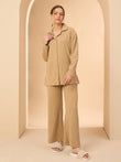 Wave Jacquard Button Down Wide Leg Pyjama Set - Latte