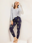 Peace Sign Ribbed Henley Pyjama Set - Light Blue
