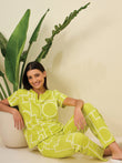 Interlocking Geometric Notch Neck Pyjama Set - Lime Punch