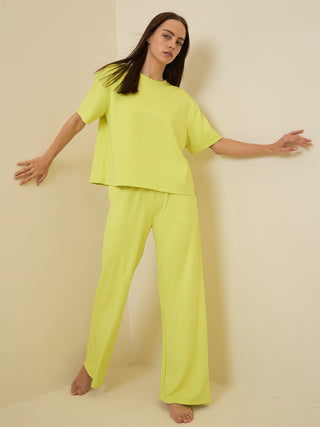 A women wearing lime sorbet half sleeve t shirt pyjama set