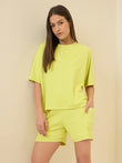 LuxSoft™ Simply Lazy Oversized Shorts Set - Lime Sorbet
