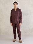 Geometric Dash Button Down Pyjama Set - Maroon