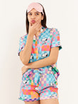 Snoopy Colorful Check Button Down Shorts Set - Multi Color