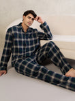 Classic Plaid Button Down Pyjama Set - Navy