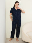 CottonEase™ Wavy Dots Piping Pyjama Set - Navy