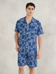 Geometric Grid Button Down Coord Set - Navy