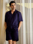 LuxLoom™ Wave Print Button Down Shorts Set - Navy