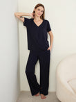 UltraLuxe™ V-Neck Wide Leg Pyjama Set - Navy