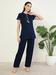 CottonEase™ Dotted Tassel Pyjama Set - Navy