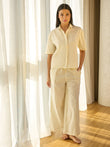 Linen Edit Button Down Palazzo Pyjama Set - Pearl White