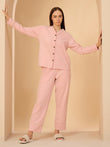 Piped Button Down Pyjama Set - Pink