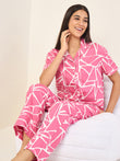 Shattered Geometric Button Down Pyjama Set - Pink