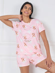 Round Neck Sweet Life Teddy Shorts Set - Pink