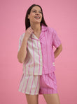 Lurex Stripe Button Down Shorts Set - Pink Stripe