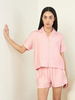 Blush Bloom Button Down Shorts Set - Powder Pink