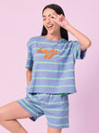 CottonEase™ Wavy Lazy Shorts Set - Shadow Blue