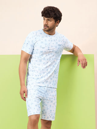 A men wearing sky blue half sleeve shorts co ord set