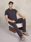 Wave Jacquard Collared Pyjama Set - Smoke Grey