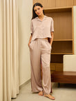 Silky Dreams Two-Tone Button Down Wide Leg Pyjama Set - Star Dust