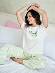 NapSoft™ Kiwi Green Wide Leg Pyjama Set - Swan White