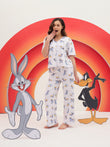 SoftCloud™ Looney Tunes Nap Time Wide Leg Button Down Pyjama Set - Swan White
