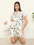 CottonEase™ Abstract Swirl Shorts Set - Swan White
